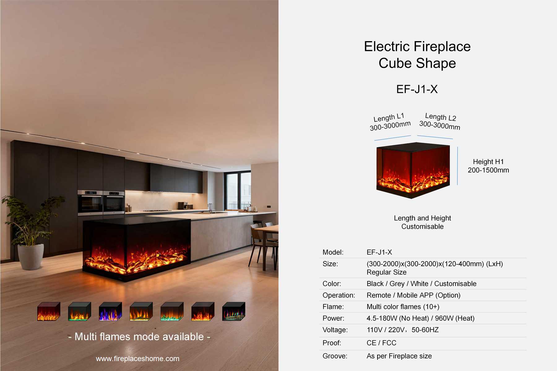product size electric fireplace ef j1 1 x cube shape en