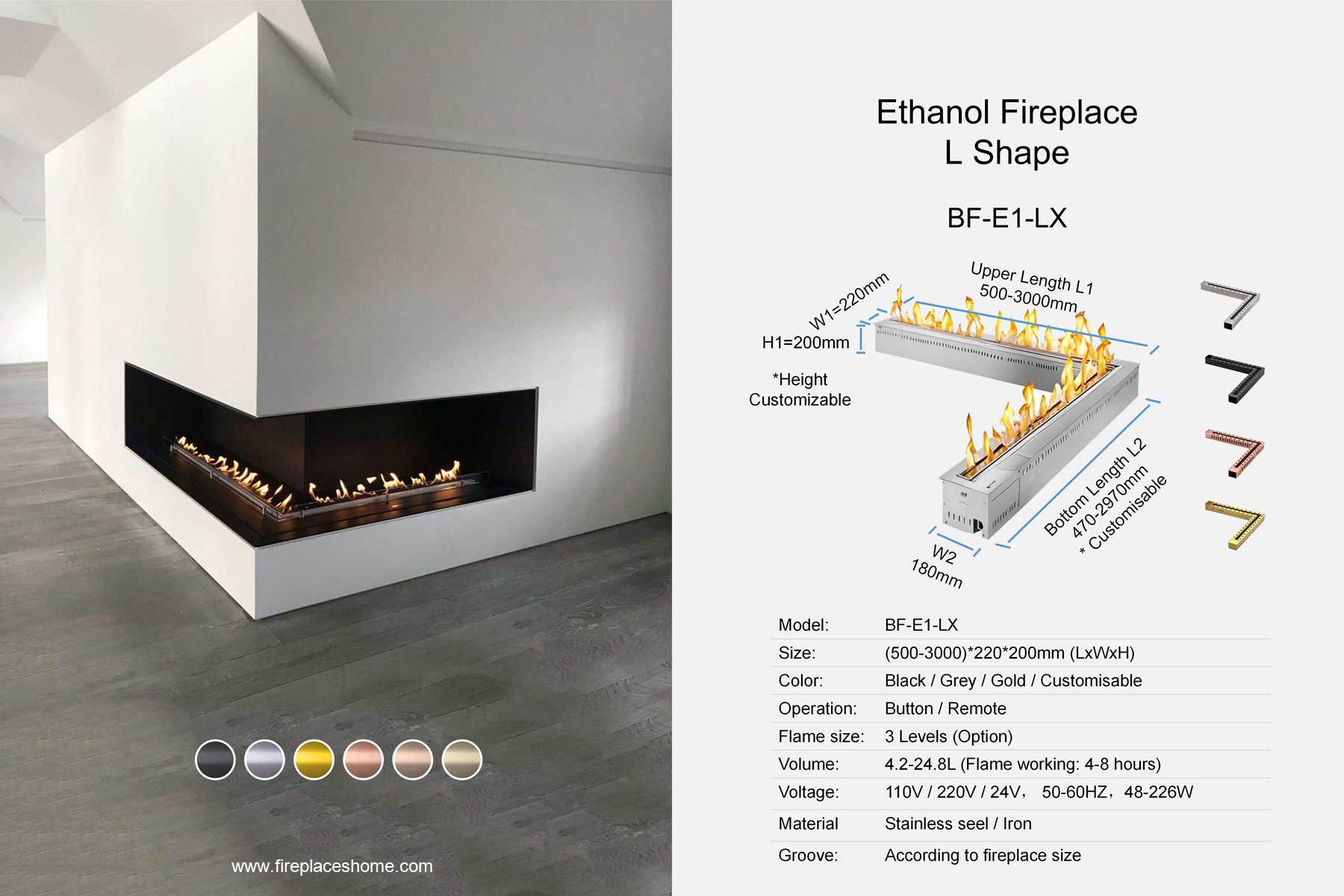 product size ethanol fireplace bf e1 1 x l shape en