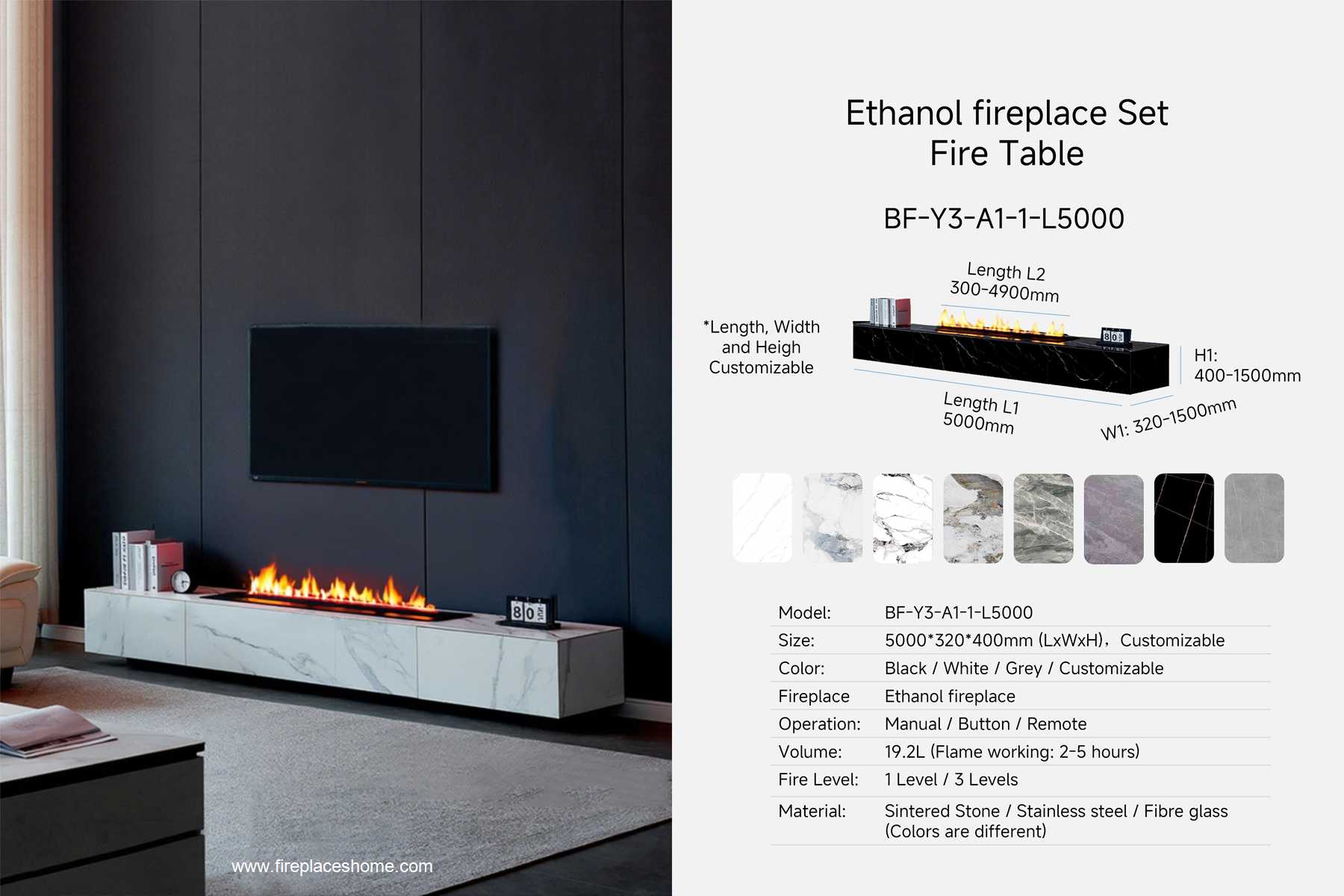 product size ethanol fireplace set fire cabinet bf y3 a1 1 l5000 en