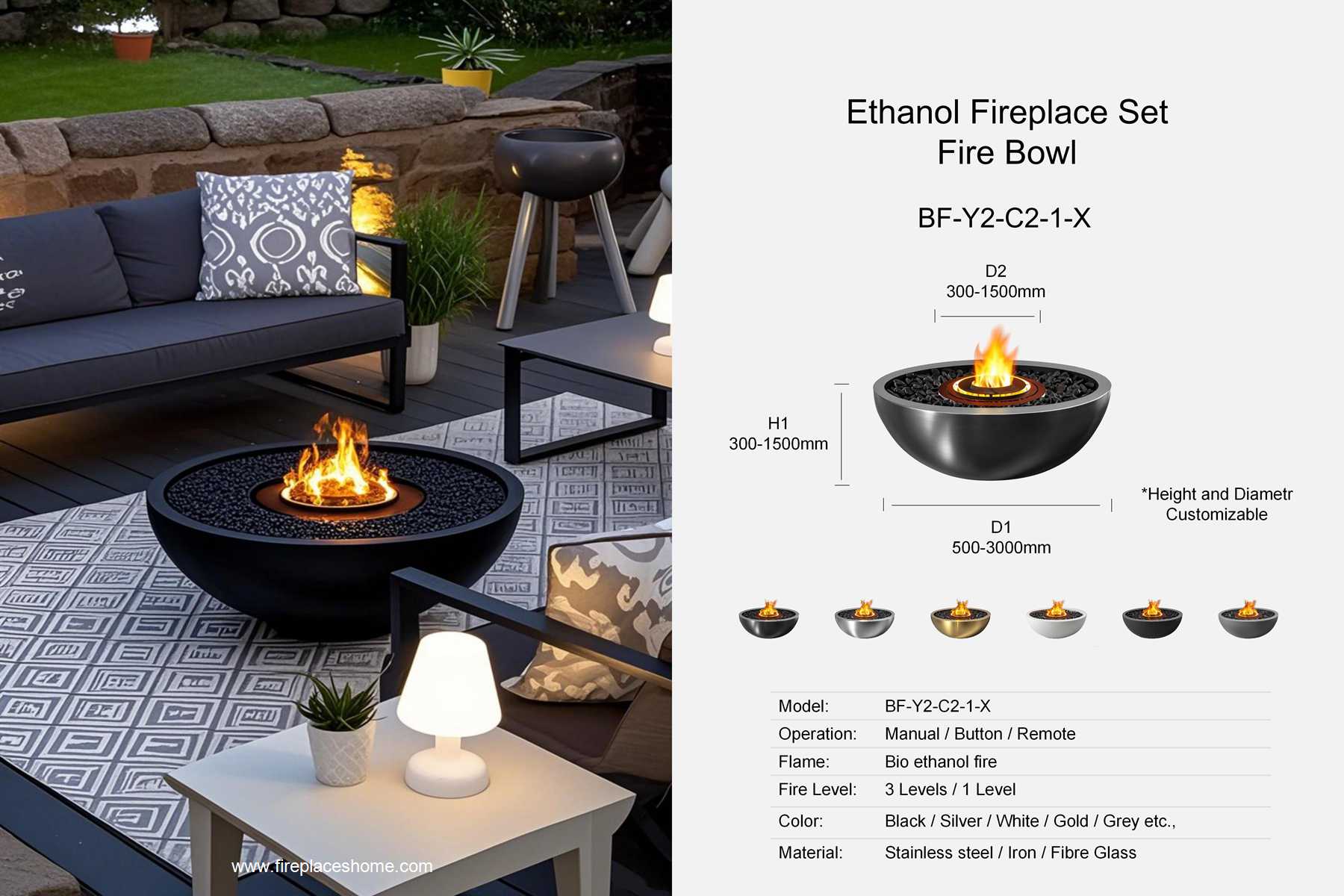 product size ethanol fireplace set fireplace bowl bf y2 c2 1 x en