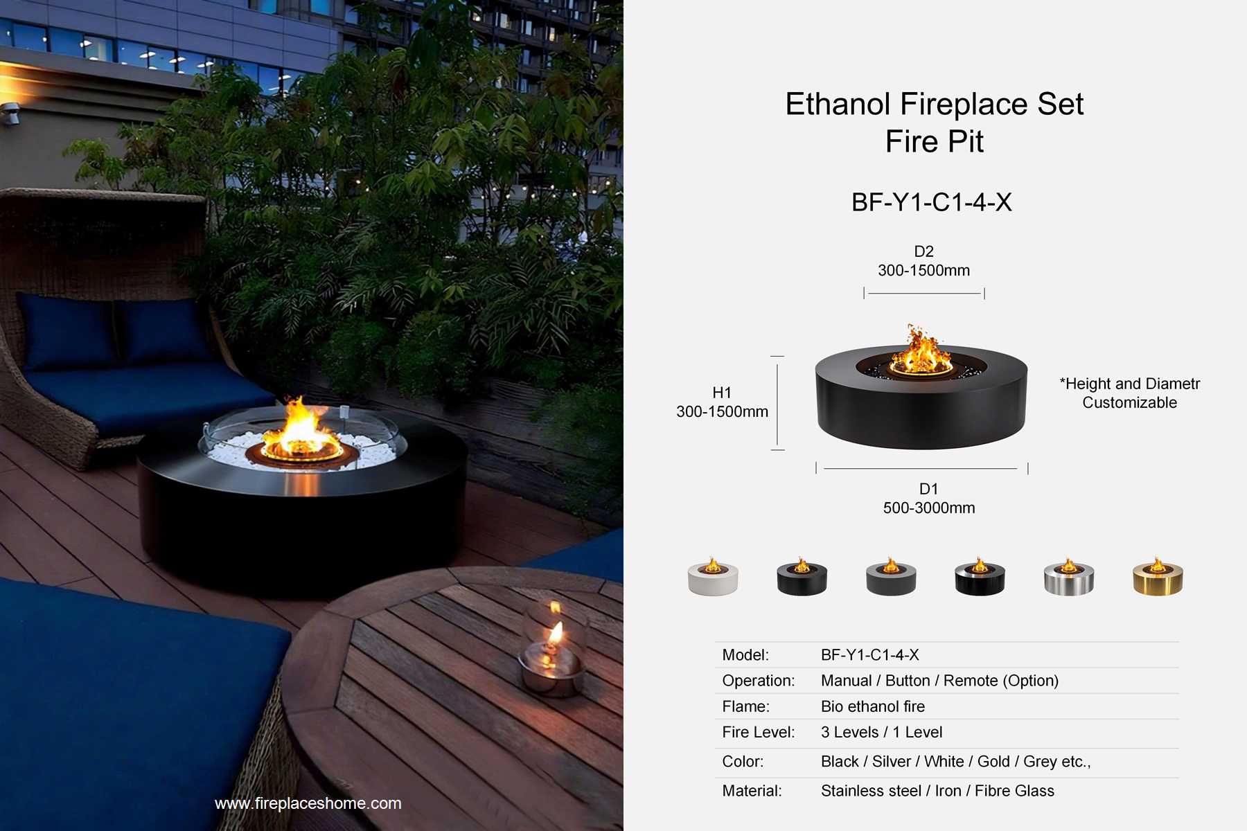 product size ethanol fireplace set fireplace pit bf y5 c1 1 x en