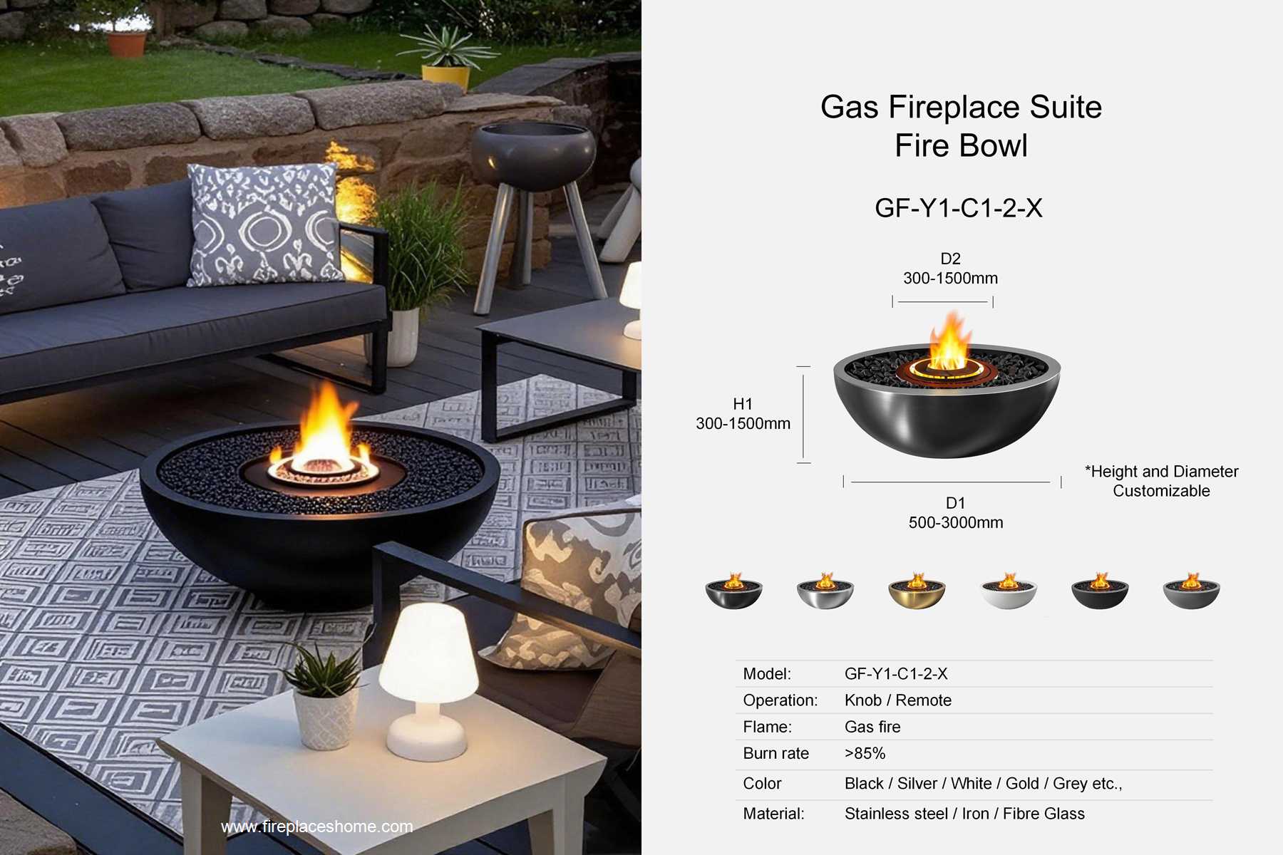product size gas fireplace set fireplace bowl gf y2 c2 1 x en