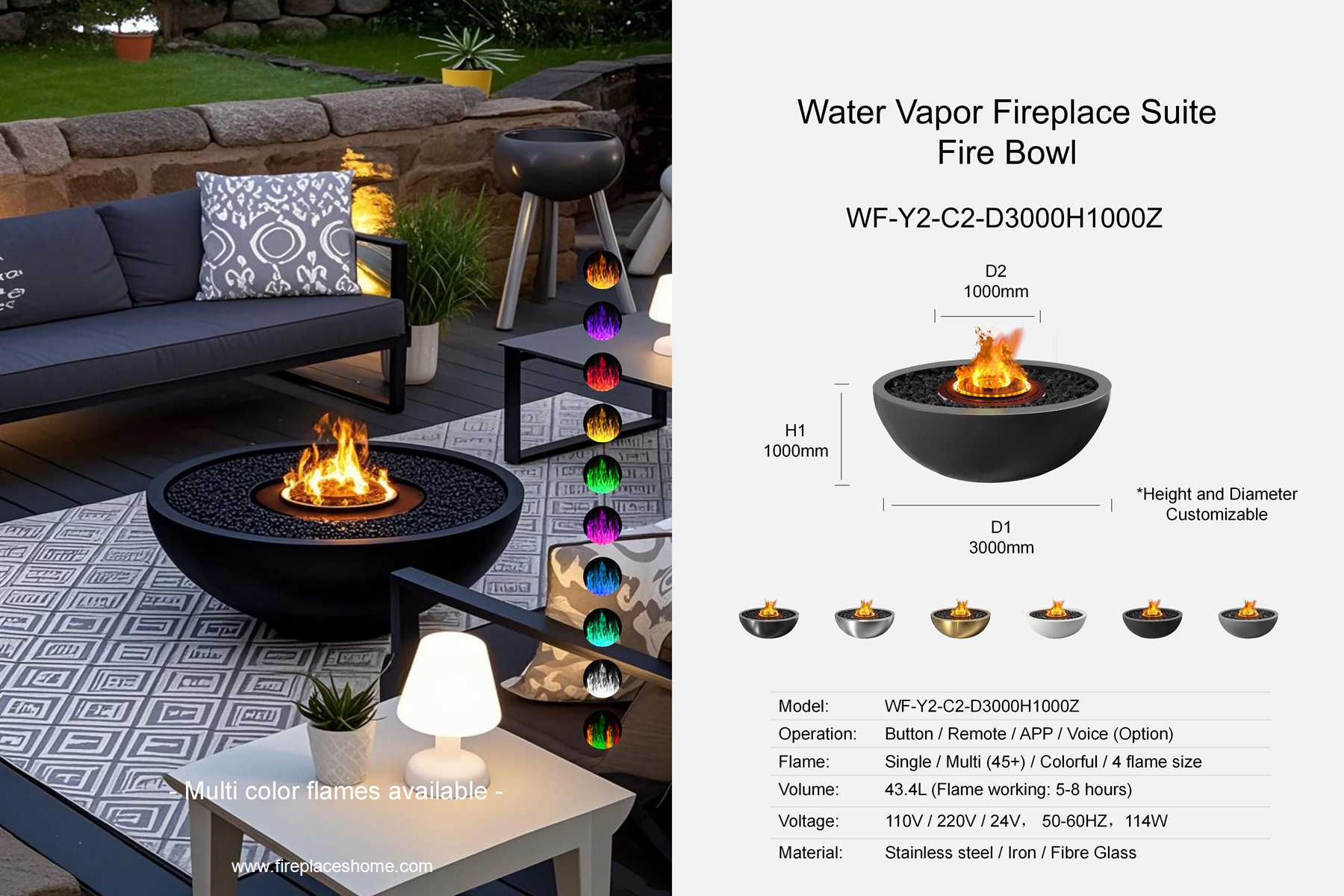 product size water vapor fireplace set fireplace bowl wf y2 c2 1 d3000h1000 en