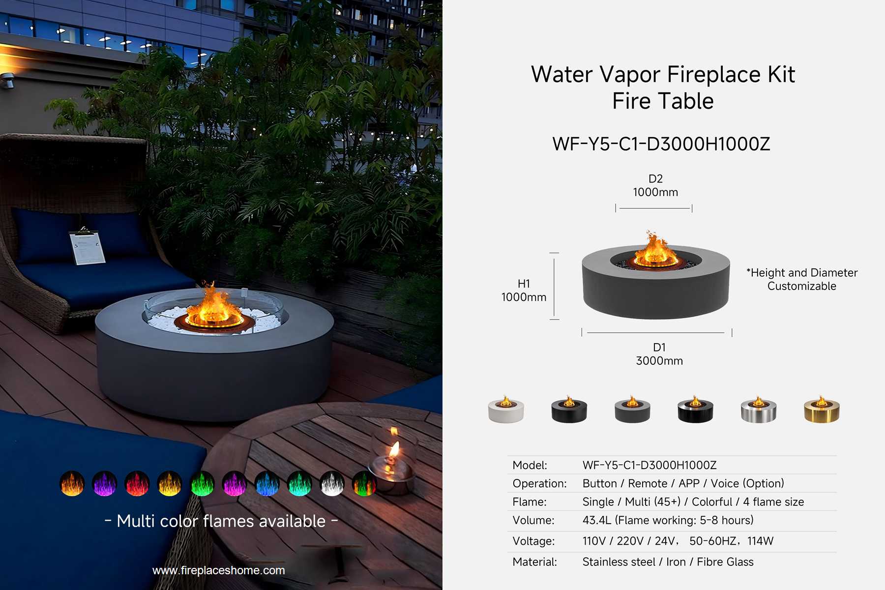 product size water vapor fireplace set fireplace pit wf y5 c1 1 d3000h1000 en