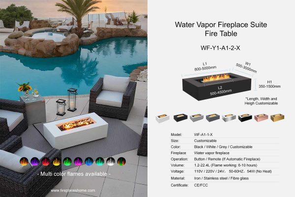 Water vapor fireplace table rectangular shape WF-Y1-A1-2