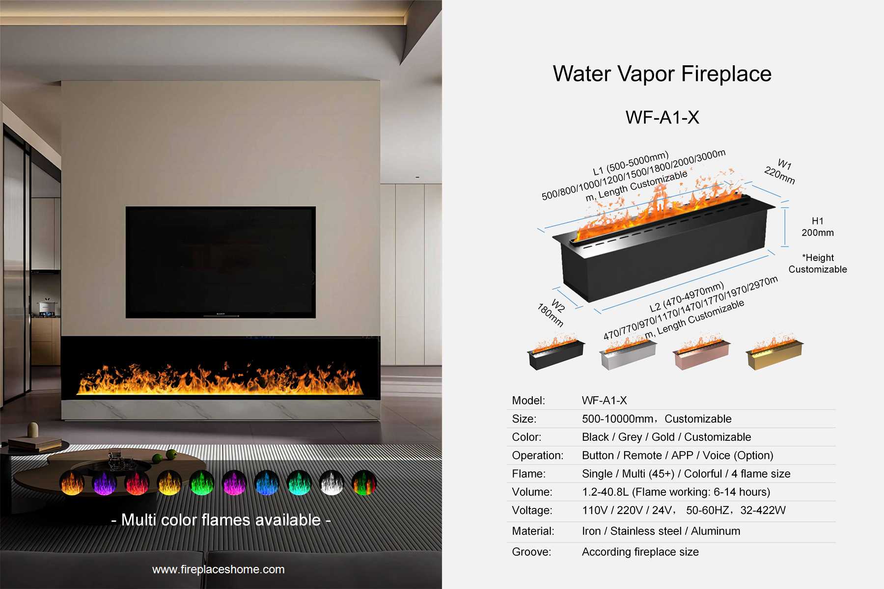 product size water vapor fireplace wf a1 1 x rectangular shape en